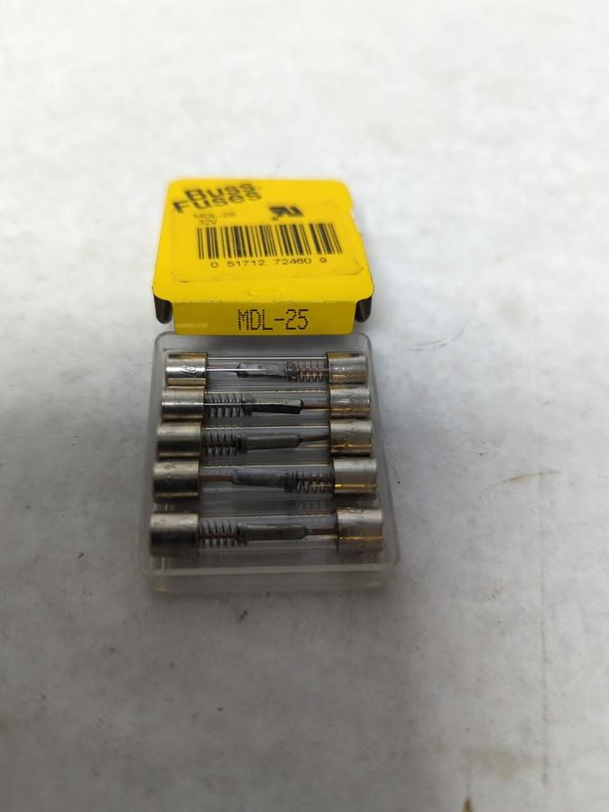 COOPER BUSSMANN,MDL-25,GLASS FUSES PACK OF 5 NOS