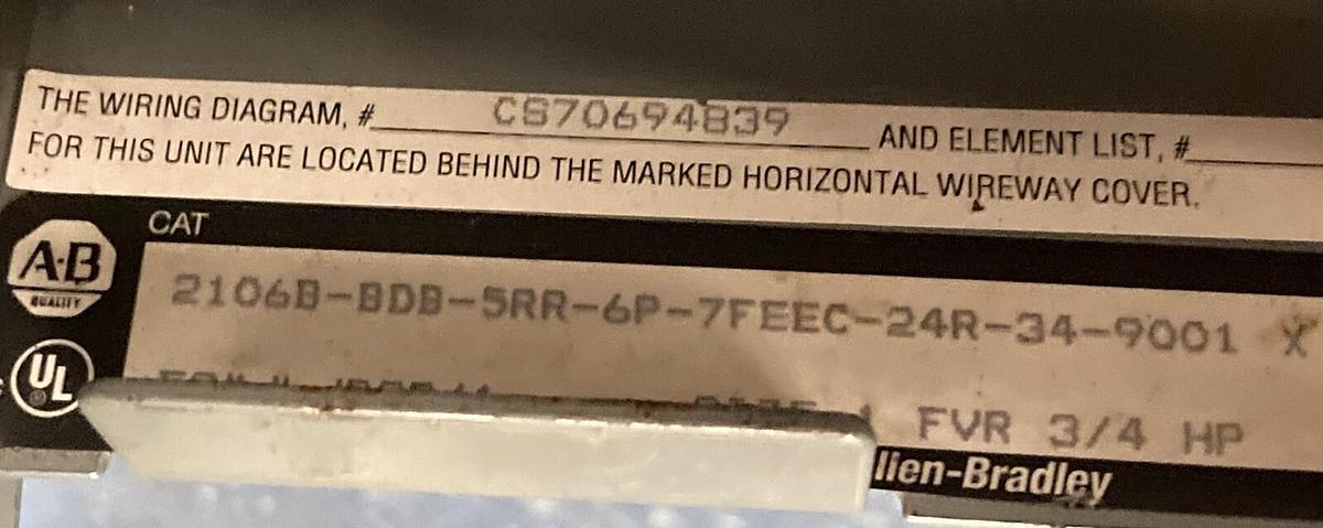 Used Allen-Bradley,2106B,Size 1 MCC 20 Inch Reversing Starter Feeder Bucket