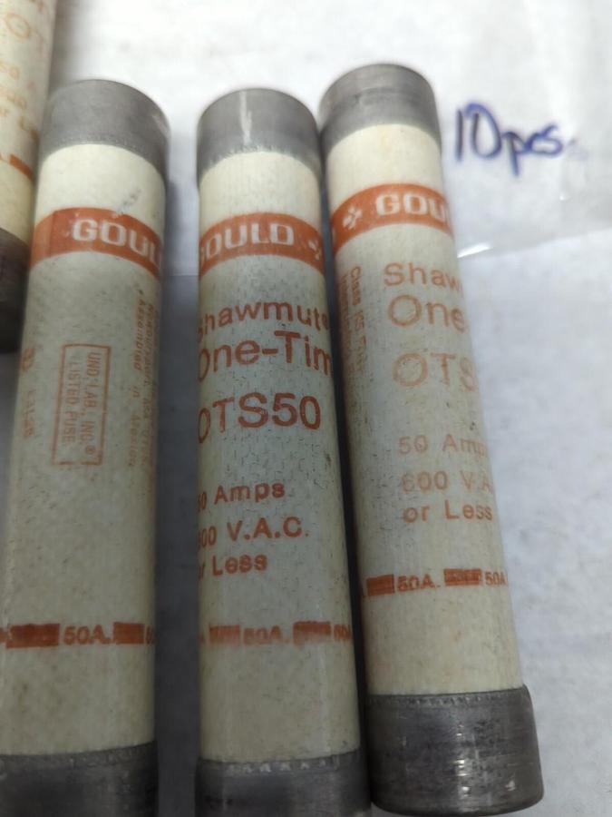 Used GOULD SHAWMUT,OTS50,ONE-TIME 50 AMP FUSE LOT OF 10 PRE-OWNED