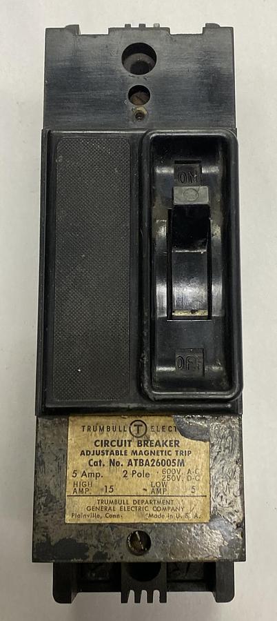 Used Trumbull Electric General Electric,ATBA26005M, Circuit Breaker 5A 600V