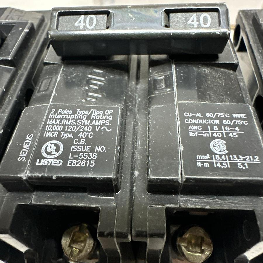 Used Siemens,Q240,40 Amp 2 Pole Circuit Breaker LOT of 4