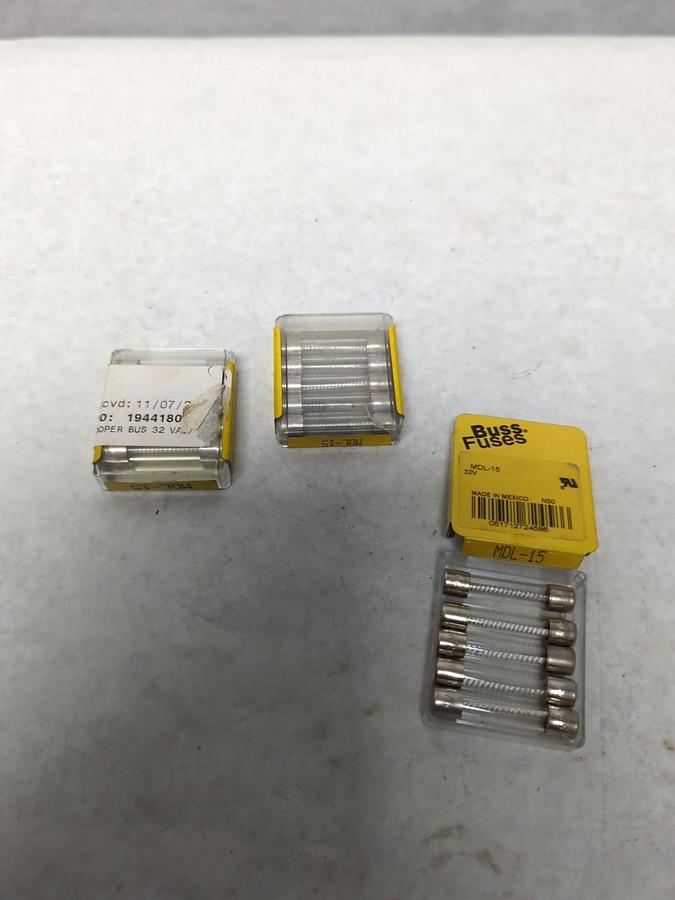 COOPER BUSSMANN,MDL-15,GLASS FUSES LOT OF 15 NOS