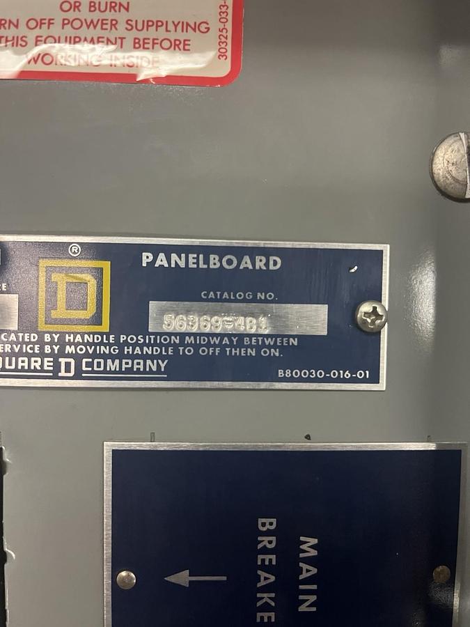 Used SQUARE D,56369-4B1,TYPE NQOB 100 AMP MAIN BREAKER PANELBOARD 120/208V 3PH MH-29W