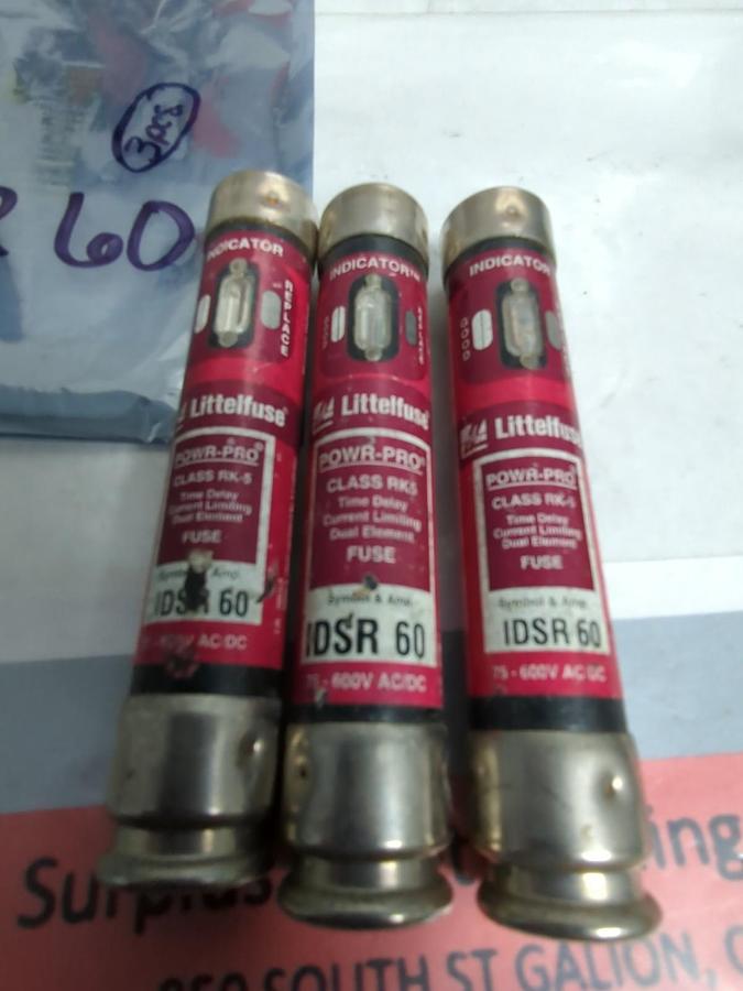 Used LITTELFUSE,IDSR60,INDICATOR 60 AMP FUSE LOT OF 3 PRE-OWNED
