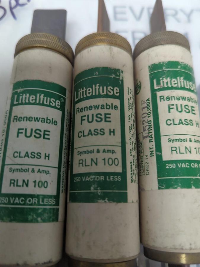 LITTELFUSE,RLN-100,RENEWABLE FUSE LOT OF 3 NOS
