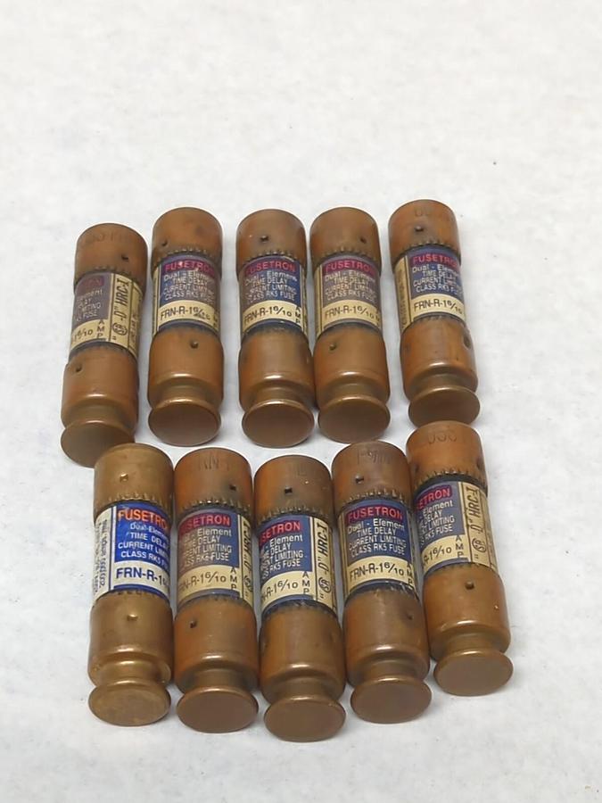 Used COOPER BUSSMANN,FRN-R-1-6/10,FUSETRON 1-6/10 AMP FUSE LOT OF 10 PRE-OWNED