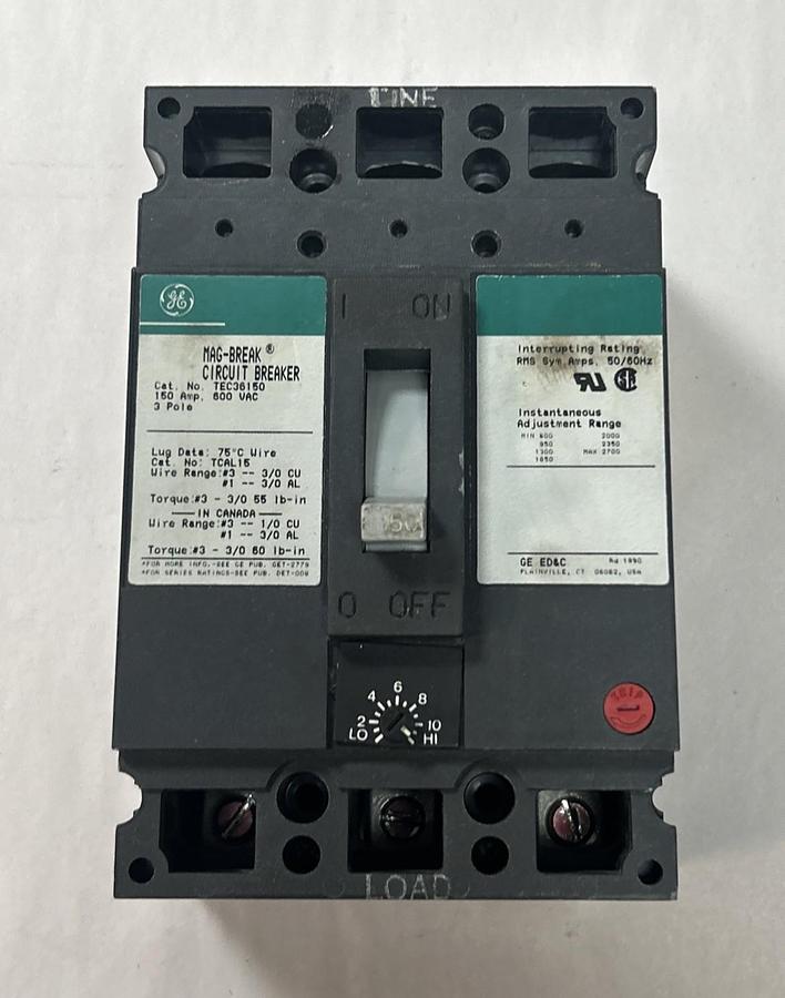 Used GENERAL ELECTRIC,TEC36150,CIRCUIT BREAKER 150A 600V 3P DAMAGED