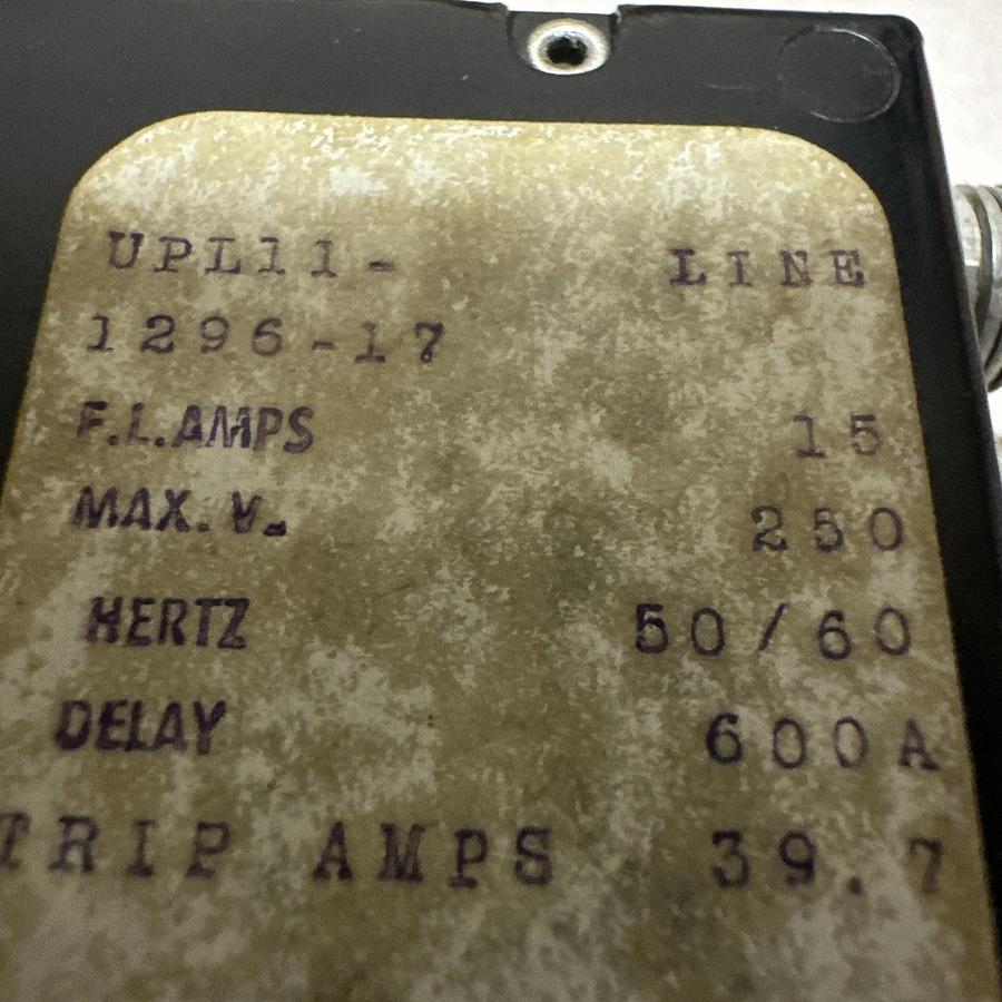 Used Airpax,UPL11-1295-17,15 Amp 2 Pole Circuit Breaker LOT of 6