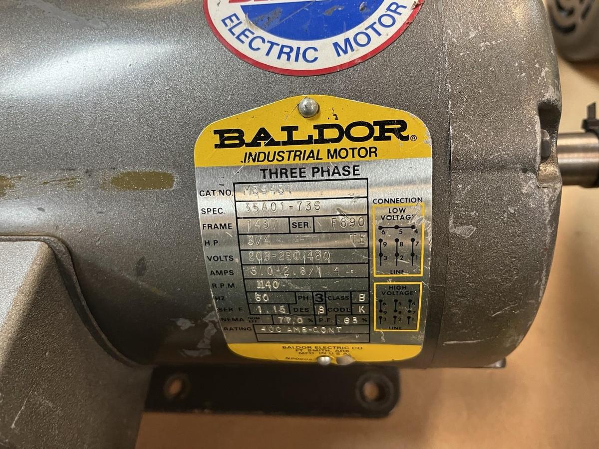 Used BALDOR,M3543T,MOTOR 3/4HP 1140RPM 3PH 143T