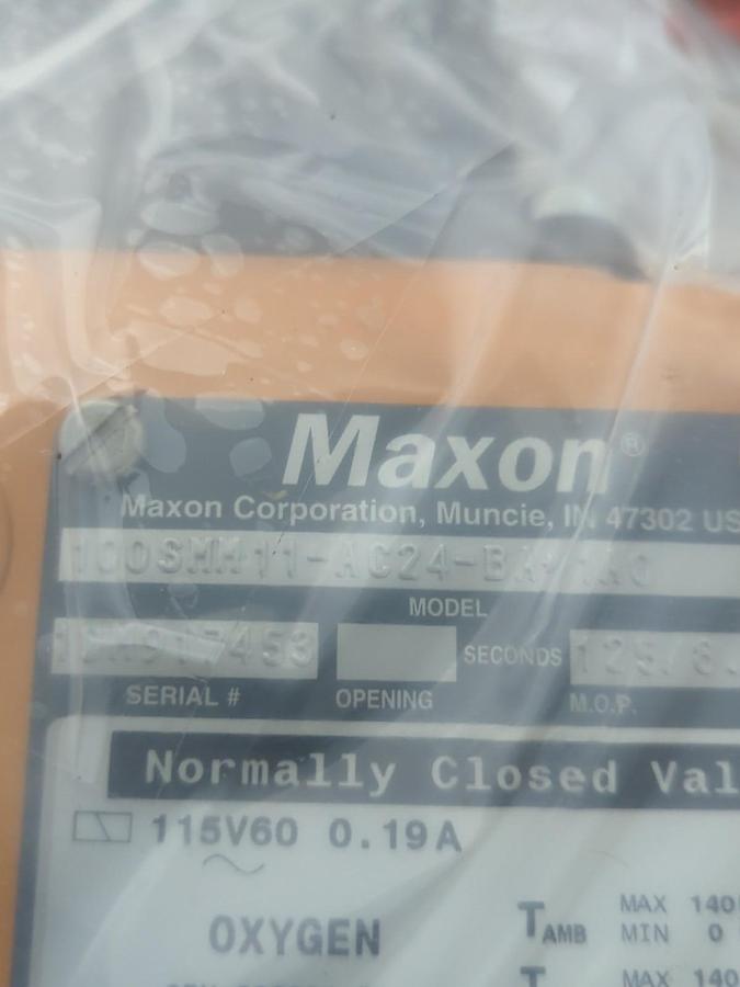 MAXON,100SMM11-AC24-BA-1AD,NORM CLOSED VALVE 125PSI/8.6BAR 115V60 0.19A NOS
