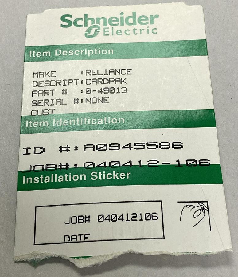 Used RELIANCE,0-49013-4,OPERATIONAL AMPLIFIER CARDPAK