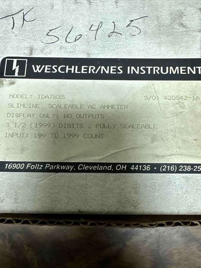 Weschler/NES Instruments,IDA7835,Slimline Scaleable Ammeter