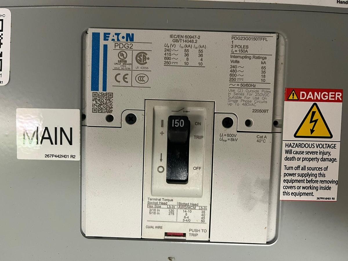 Used EATON,PRL3X,250A 250VDC POW-R-LINE XPERT PANELBOARD MAIN IS PDG2 150AMP