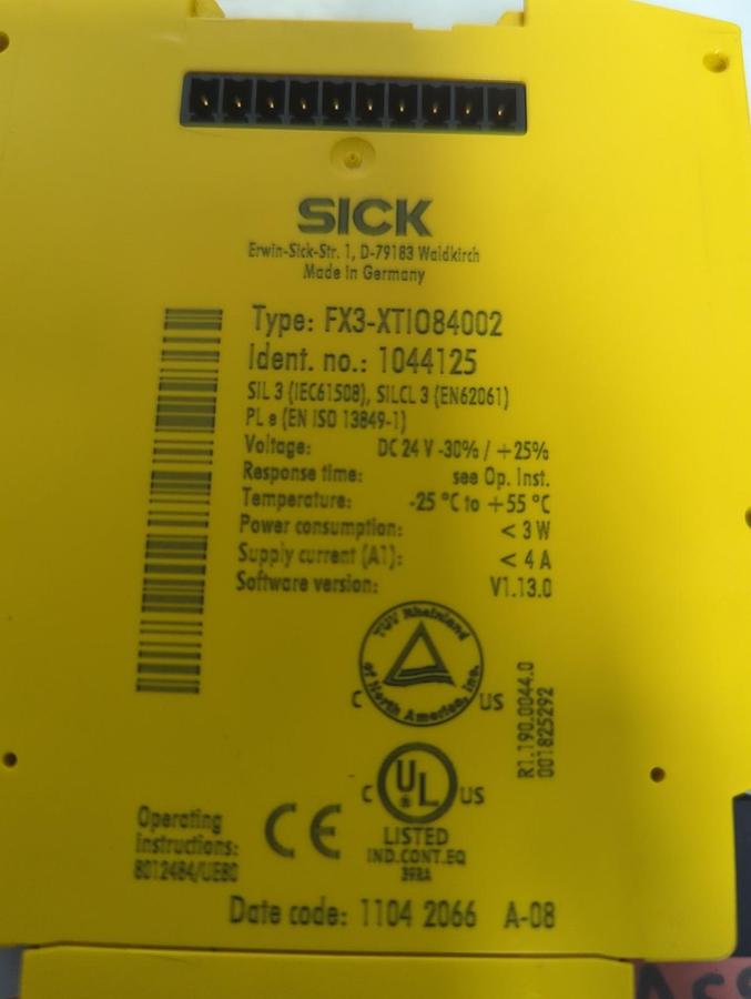 Used SICK,FX3-XT1084002,SAFETY RELAY MODULE PRE-OWNED