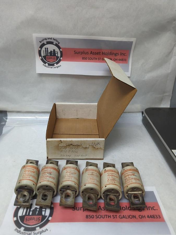 Used GOULD SHAWMUT,A50P300,AMP-TRAP 300 AMP FUSE LOT OF 6 PRE-OWNED