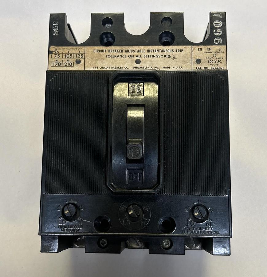 Used ITE,EF3-A025,CIRCUIT BREAKER 25A 600V 3P