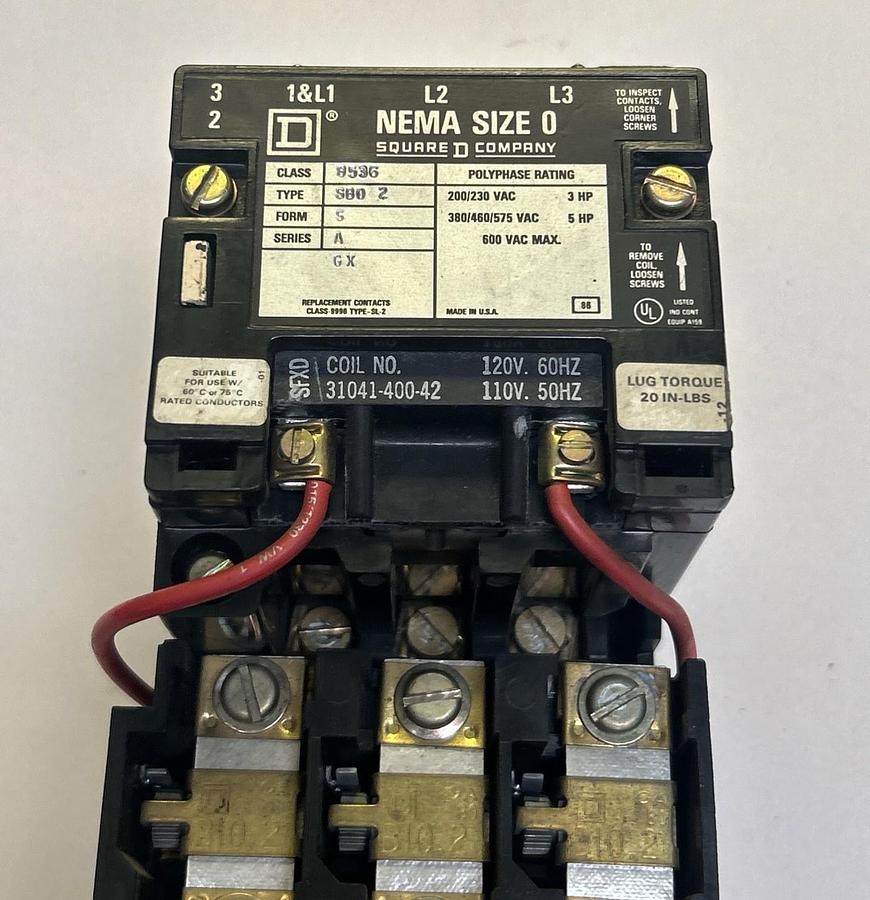 Used SQUARE D,8536SB02,MAGNETIC MOTOR STARTER SIZE 0