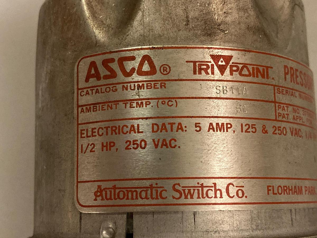 Asco,SB11A,1/4 Inch Pressure Switch 125/250VAC  5 Amp
