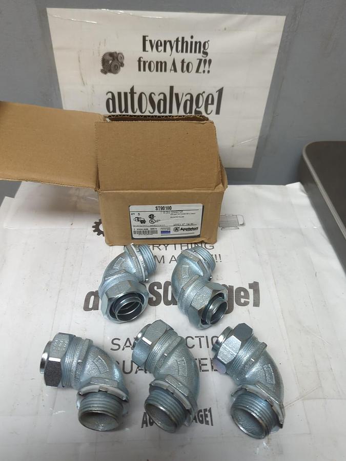APPLETON,ST90100,1 INCH 90 DEG LIQUID TIGHT CONDUIT CONNECTORS BOX OF 5 NEW