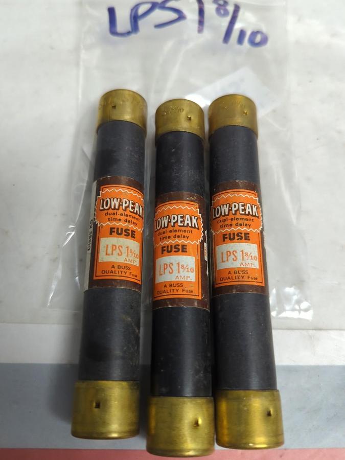 Used COOPER BUSSMANN,LPS-1-8/10,LOW-PEAK 1-8/10 AMP FUSE LOT OF 3 PRE-OWNED