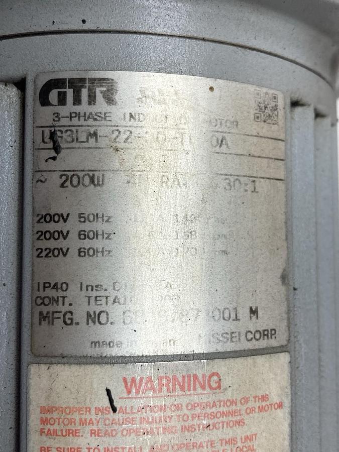Used GTR,UG3LM-22-30-T020A,3-Phase Induction Gear Motor
