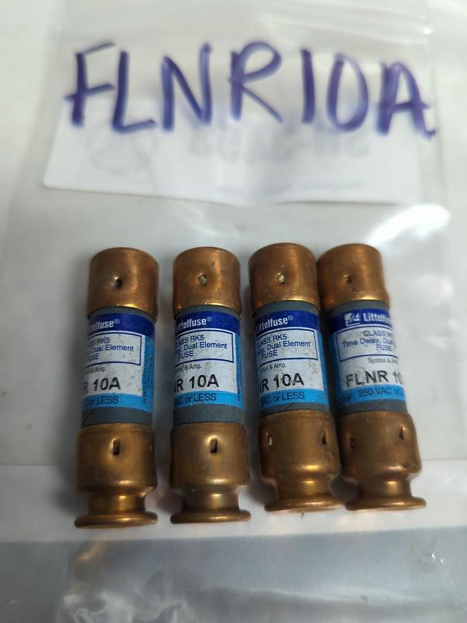 Used LITTELFUSE,FLNR10A,TIME-DELAY 10 AMP FUSE LOT OF 4 PRE-OWNED