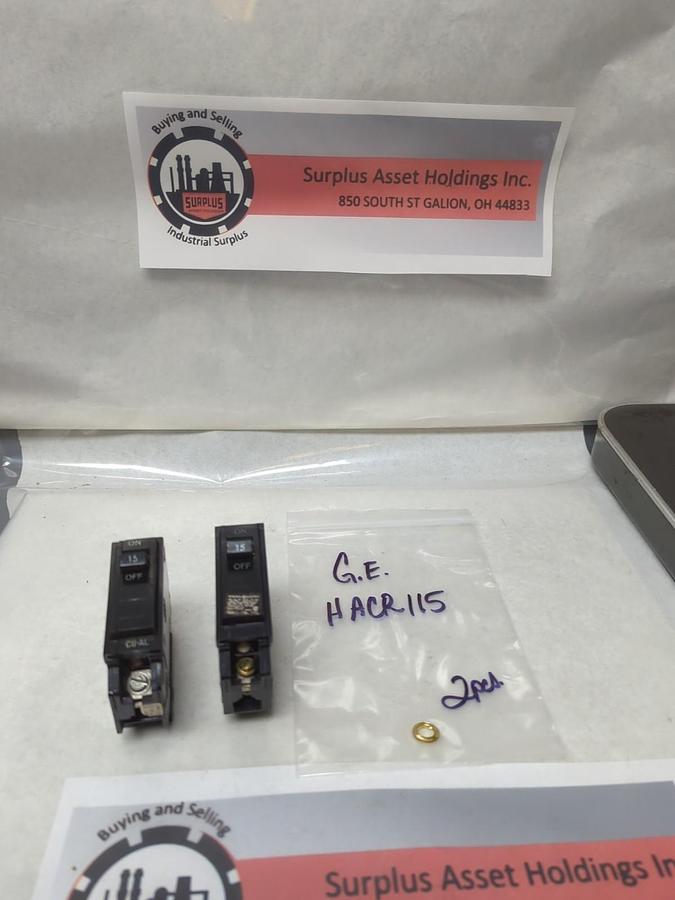 Used GENERAL ELECTRIC,HACR,CIRCUIT BREAKER 15 AMP 1-POLE LOT OF 2 PRE-OWNED