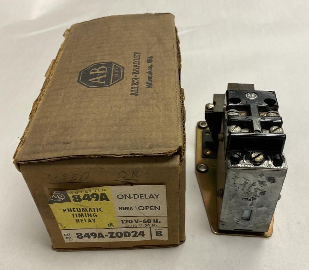 Used Allen-Bradley,849A-Z0D24,Series B Pneumatic Timing Relay 120V-60 Hz
