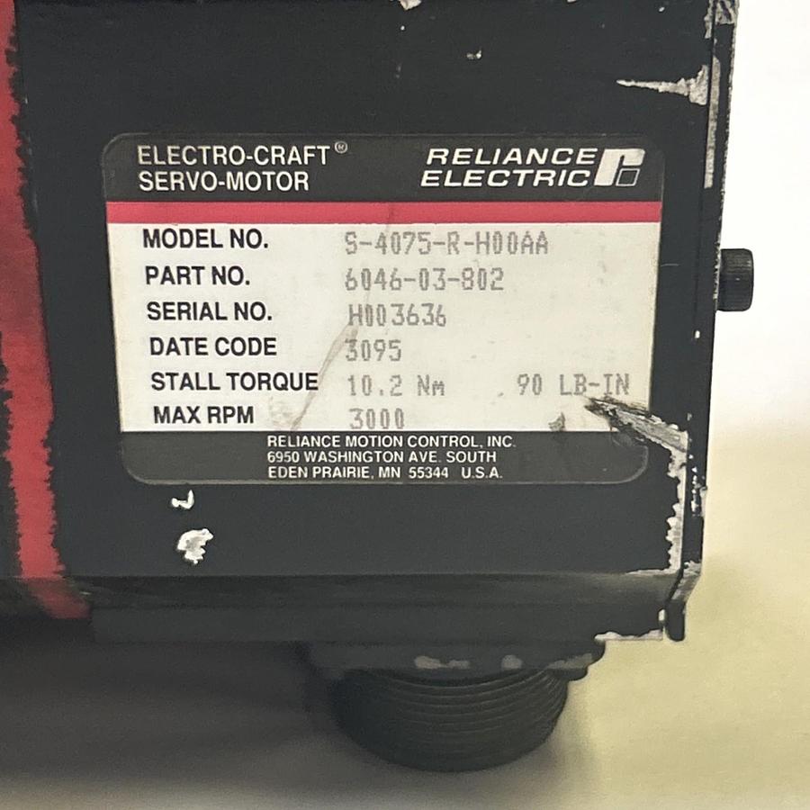 Used RELIANCE,S-4075-R-H00AA,BURSHLESS SERVO MOTOR W/ PG115-005 GEARHEAD