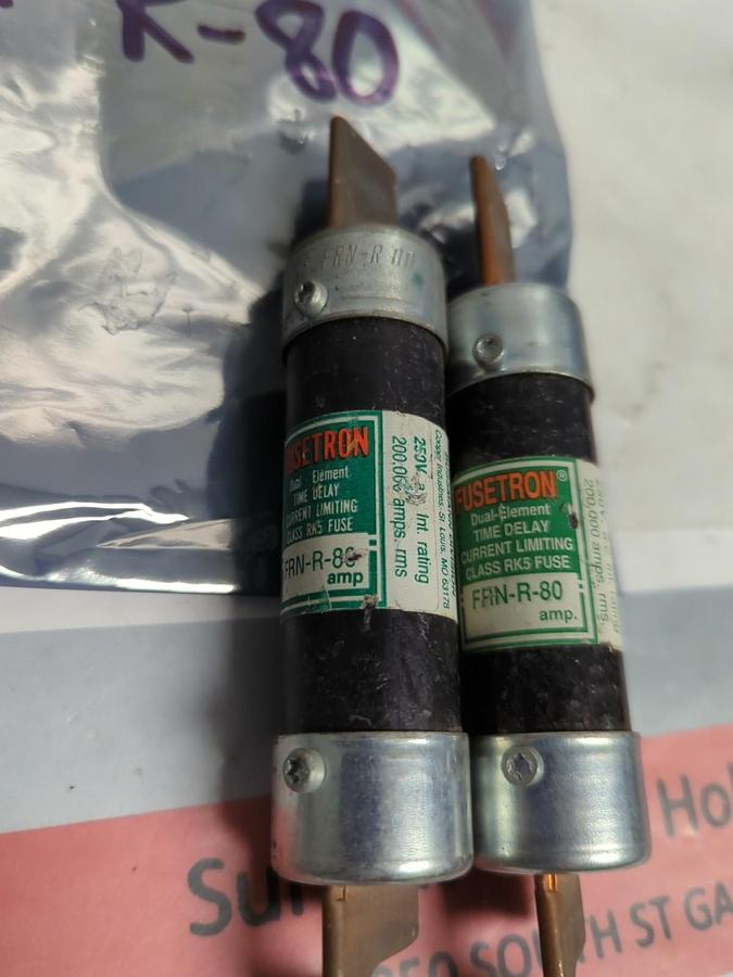 Used COOPER BUSSMANN,FRN-R-80,FUSETRON 80 AMP FUSE LOT OF 2 PRE-OWNED