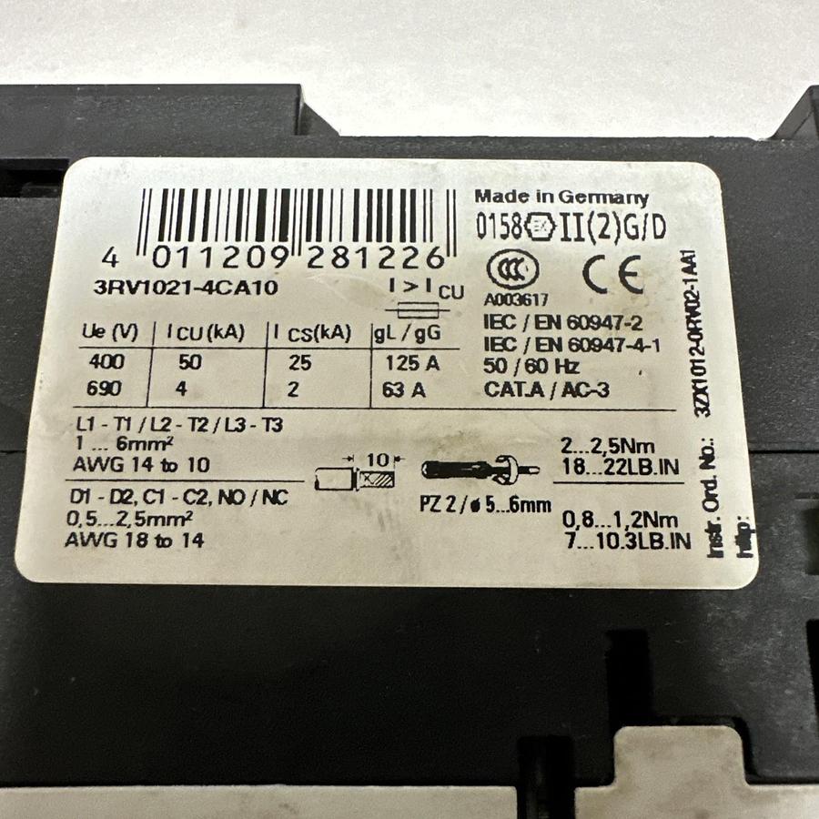 Used Siemens,3RV1021-4CA10,Motor Protector Circuit Breaker