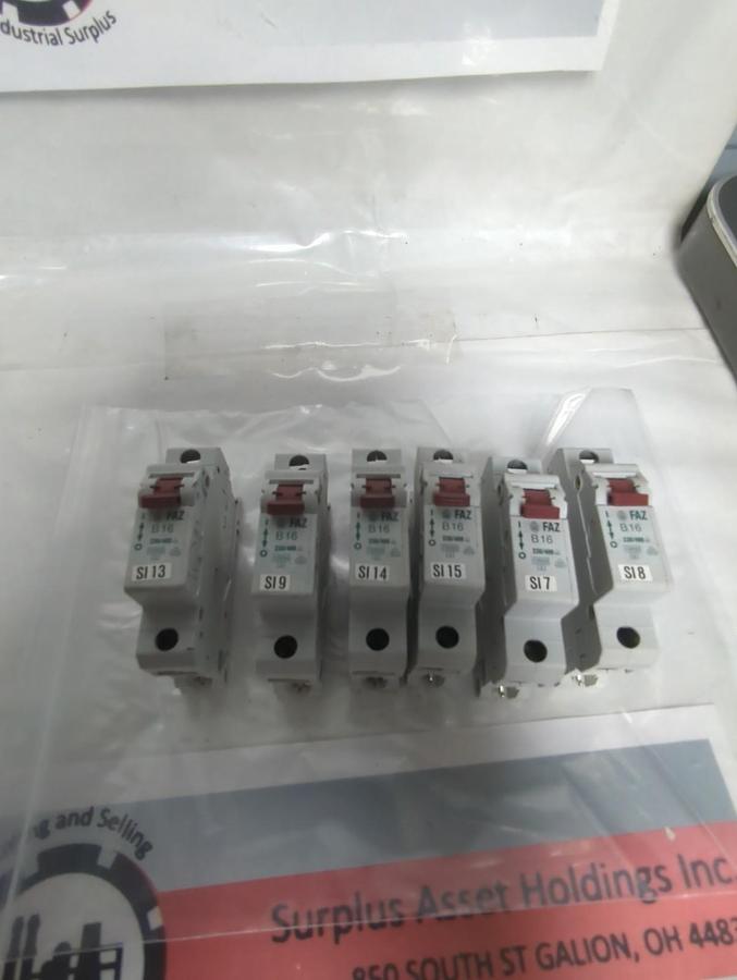 Used MOELLER,FAZ B16,CIRCUIT BREAKER 1P 230/400 AC LOT OF 6 PRE-OWNED