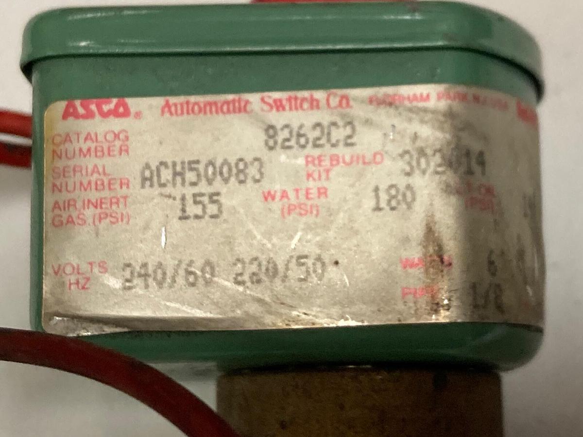 Used Asco,8262C2,Red Hat Solenoid Valve  1/8 INCH 24V