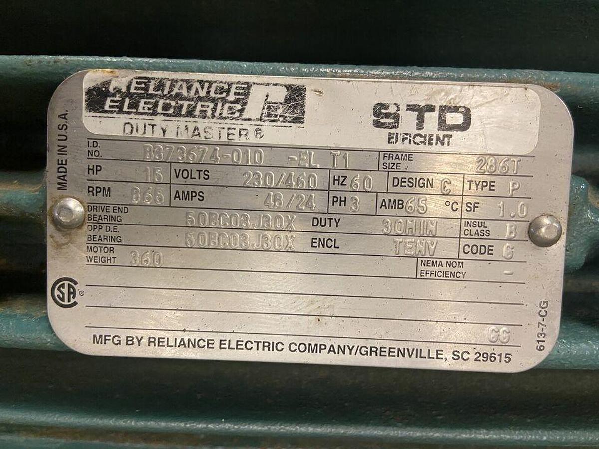 Used Reliance,B373674-010,Dual Shaft Motor 15Hp 865RPM 230/460V Frame 286T