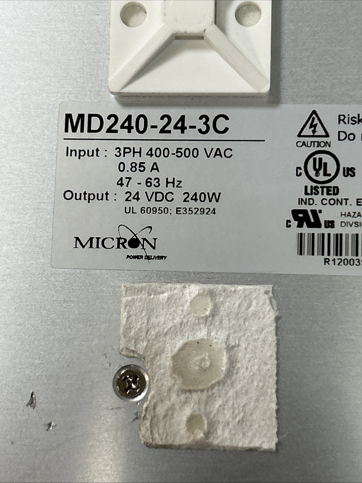 Used MICRON,MD240-24-3C,DINERY POWER SUPPLY 24VDC 10A