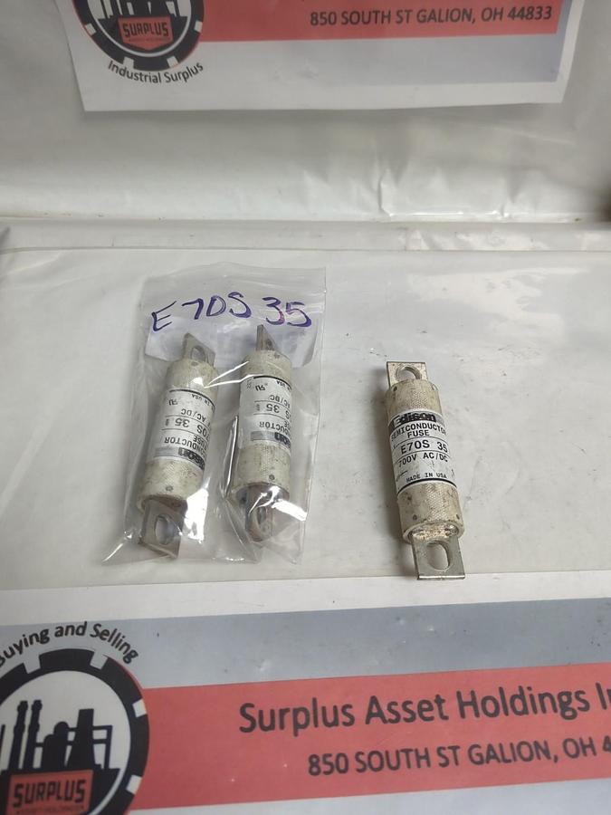 Used EDISON,E70S35,SEMICONDUCTOR FUSE 35 AMP LOT OF 3 PRE-OWNED