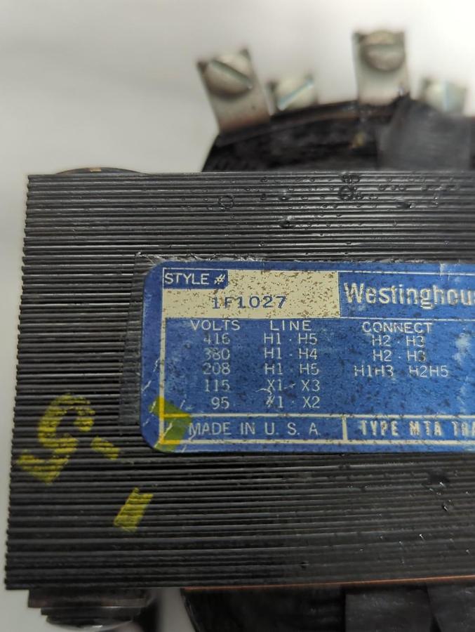 Used WESTINGHOUSE,1F1027,CONTROL TRANSFORMER PRE-OWNED