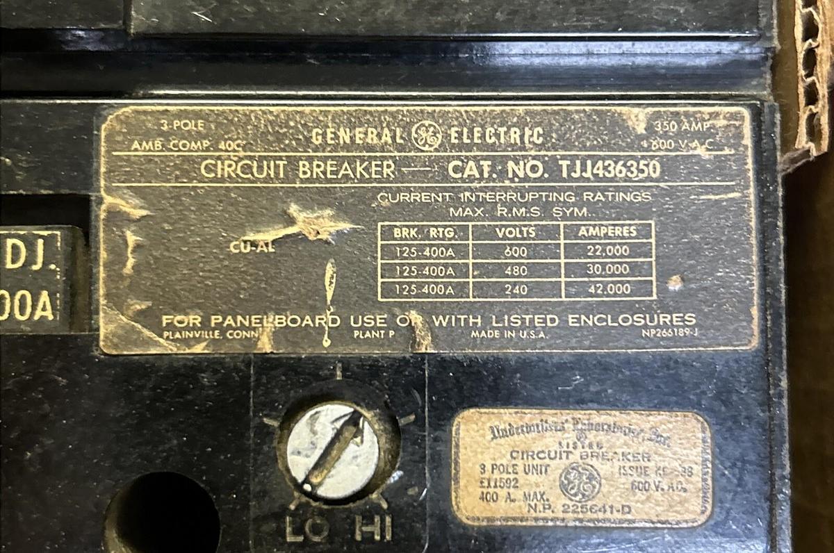 Used GENERAL ELECTRIC,TJJ436350,CIRCUIT BREAKER 350A 600V 3P