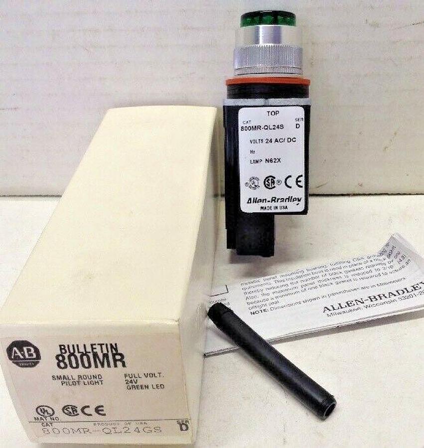 Allen-Bradley,800MR-QL24GS,Series D Small Round Pilot Light Green LED Lens 120V