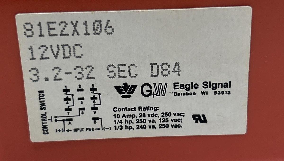 EAGLE SIGNAL,81E2X106,TIME DELAY RELAY 3.2-32 SECONDS 12VDC NOS
