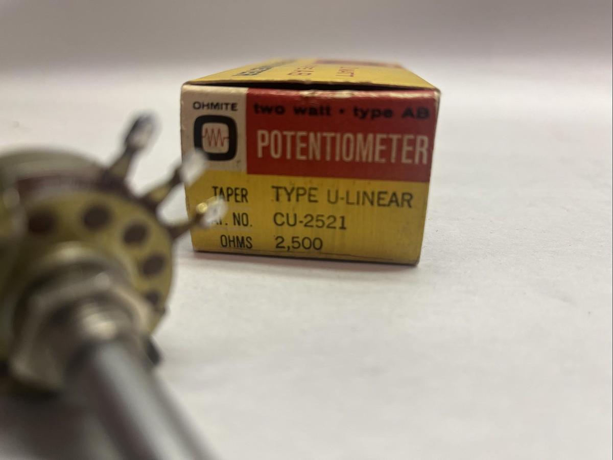 Used OHMITE,CU-2521,TYPE AB 2 WATT U-LINEAR 2.500 OHMS POTENTIOMETER