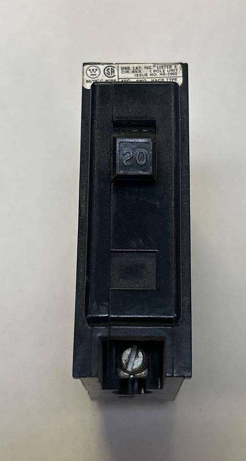 Used WESTINGHOUSE,BA120,CIRCUIT BREAKER 20A 120/240V 1P LOT OF 5