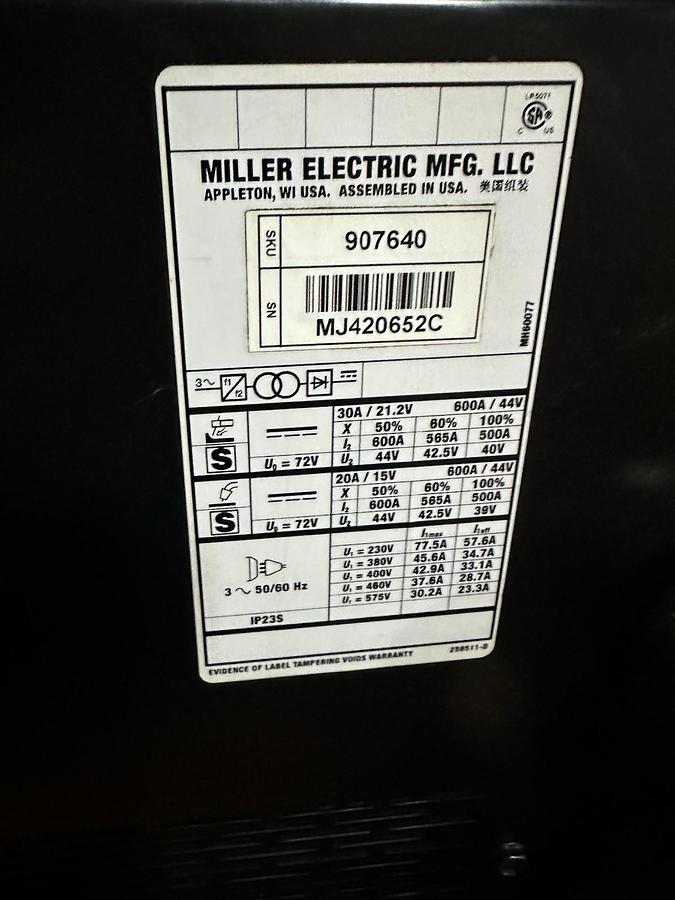 Used Miller,Continuum 500,Welder Power Supply/Wire Feeder/Torch and Control Panel
