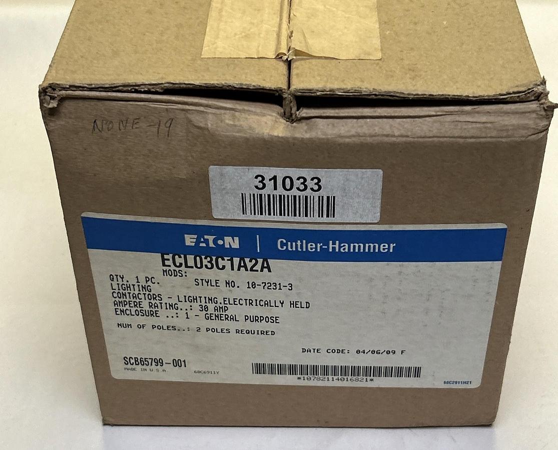 EATON CUTLER-HAMMER,ECL03C1A2A,LIGHTING CONTACTOR ENCLOSURE 30A 2P NEW