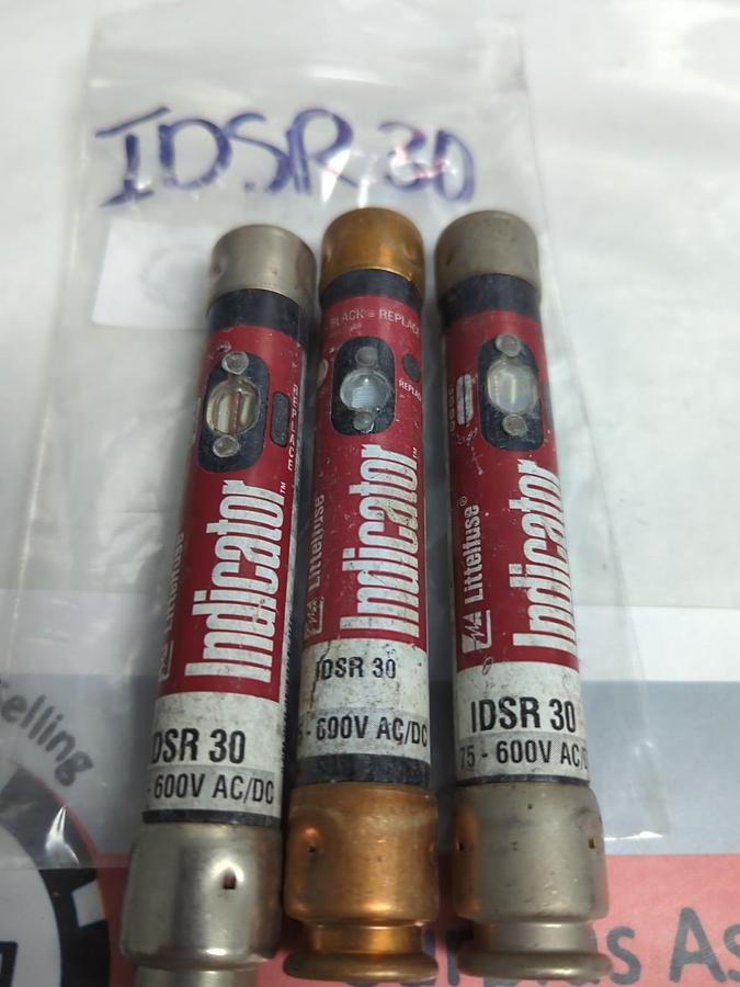 Used LITTELFUSE,IDSR-30,INDICATOR 30 AMP FUSE LOT OF 3 PRE-OWNED