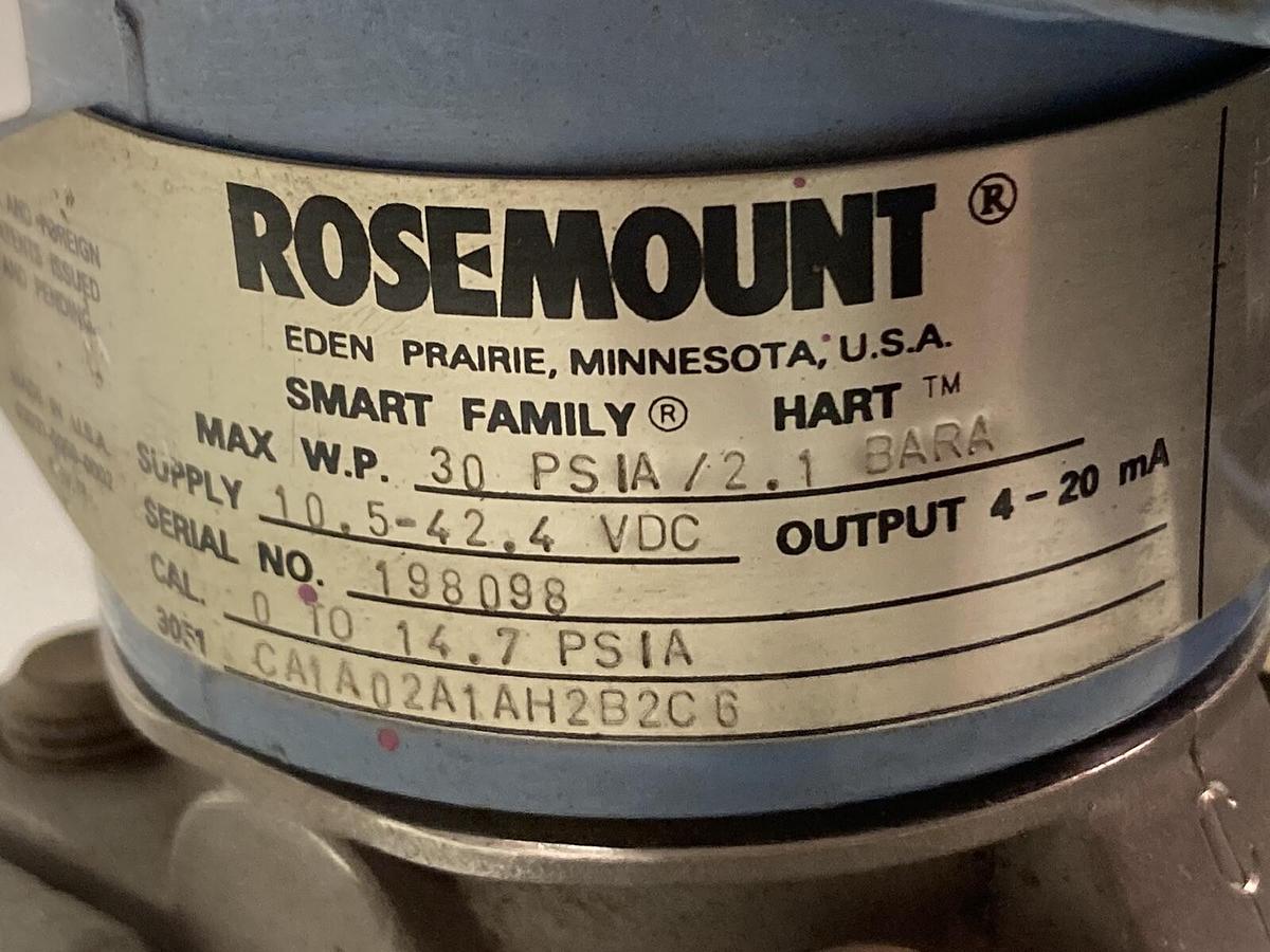 Used Rosemount,3051 CA1A02A1AH2BB2C6,Pressure Transmitter