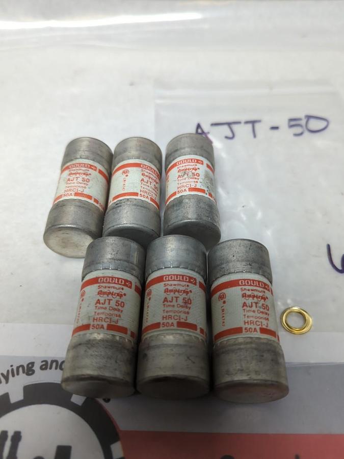 Used GOULD SHAWMUT,AJT-50,AMP-TRAP 50 AMP FUSE LOT OF 6 PRE-OWNED