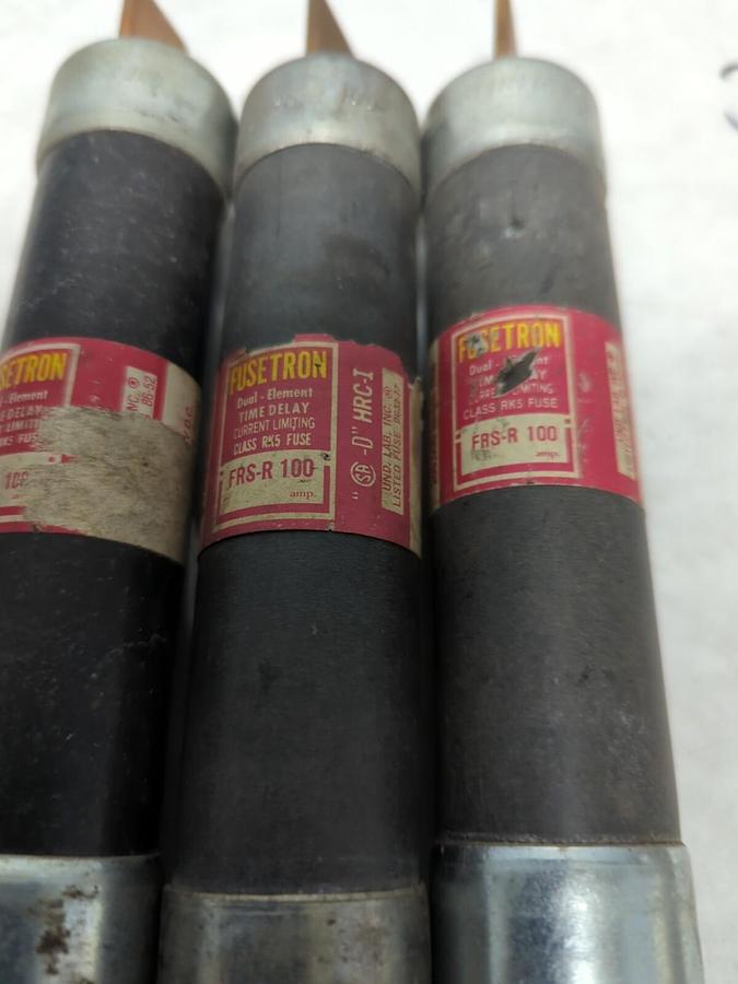 Used COOPER BUSSMANN,FRS-R-100,FUSETRON 100 AMP FUSE LOT OF 3 PRE-OWNED