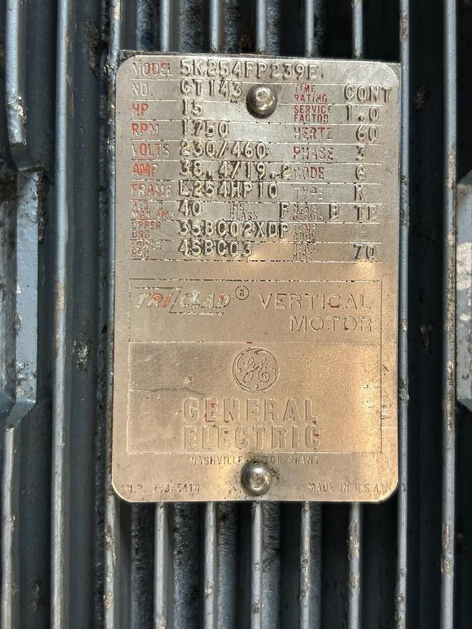 Used GE,5K254FP239E,VERTICAL MOTOR 15HP 230/460V 1750RPM 3PH L254HP10 FRAME