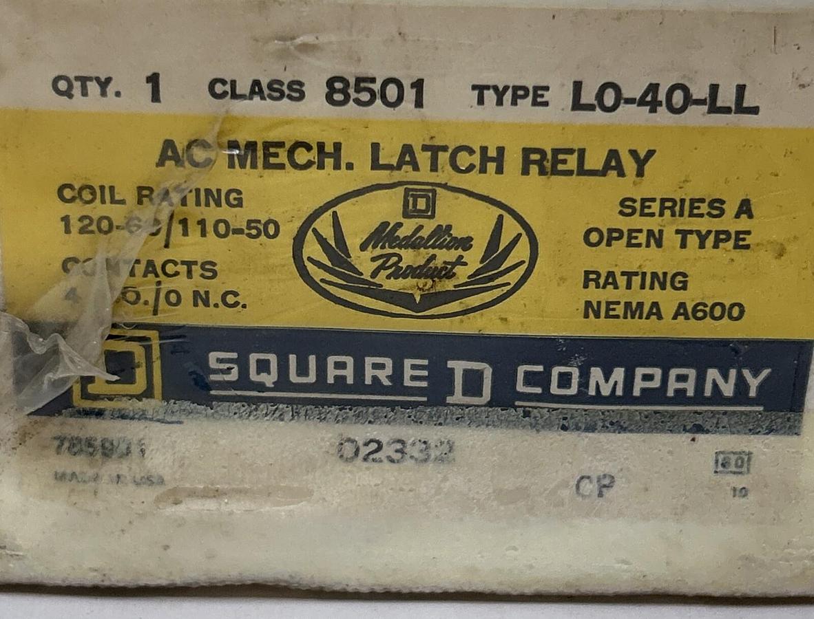 Used SQUARE D,8501L0-40-LL,AC MECH LATCH RELAY NEW